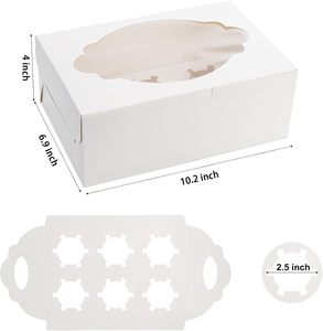 Scatola per Cupcake da 6 Pezzi, Contenitore Pieghevole Bianco con Finestra e Inserto, Scatola Monouso per Pasticceria di Grado Alimentare - Product Image 2