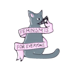 Venta caliente gatito gris lindo gato esmalte broche letra alto grado goteo aceite feminismo es para todos Pines de solapa al por mayor - Product Image 6