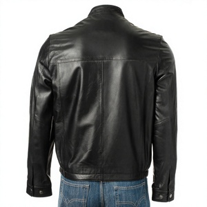 Genuine <b>Sheepskin</b> Bomber Leather <b>Jacket</b> Men Motorcycle Leather <b>Jackets</b> Black Color Leather <b>Jacket</b> For Men - Product Image 2