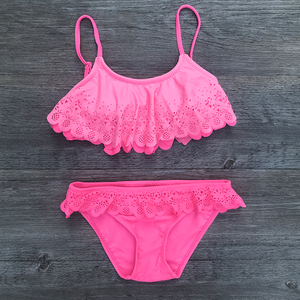 High quality solid color kids swimwear hollow ruffles <strong>little</strong> <strong>girls</strong> set bikini <strong>thong</strong> - Product Image 3