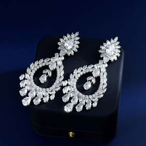 HIBRIDE lujo brillante gota de agua colgante Zirconia cúbica pendiente largo para mujer alta calidad moda fiesta boda joyería E-523 - Product Image 5