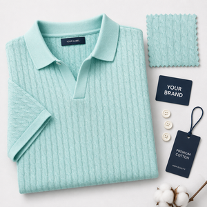 YOUR LABEL Men's Light <b>Blue</b> Cotton Knitted <b>Polo</b> <b>Shirt</b> Short Sleeve Casual Solid Color Anti-Pilling Regular Fit - Product Image 3