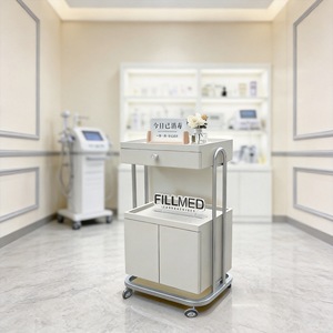 Chariot de Salon avec Cadre Doré, Chariot de Rangement en Plastique à 4 Roues pour Produits de Beauté, Déplacement Facile, Design Contemporain - Product Image 5