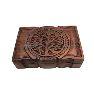 Traditional Style Eco-friendly Sheesham Wood Trinket Jewelry Storage <b>Wooden</b> <b>Box</b> Through-Carved Tree Design for Holiday - Product Image 1