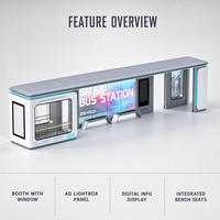 Abri de bus accessible en acier inoxydable avec signalisation braille et repères tactiles pour les passagers malvoyants.