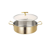 Casserole en acier inoxydable martelé sur mesure OEM avec couvercle, poêle à frire peu profonde à double poignée pour usage professionnel et commercial