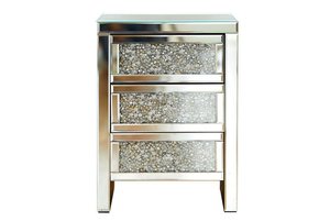 Coolbang Silver Mirror Crushed Diamond Nightstand <strong>Bedside</strong> With 3 Drawer <strong>Mirrored</strong> Bed Side Table Modern - Product Image 6