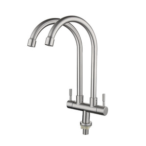 Robinet de cuisine et de salle de bain rotatif 2 en 1 en acier inoxydable, robinet double pour lavabo, argent - Product Image 1