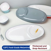 Assiettes à dîner divisées en mélamine de 15 pouces, deux compartiments, style moderne minimaliste, assiettes pour cantine d'étudiants, assiettes pour restauration rapide