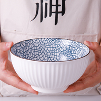 Pas cher style japonais coréen 4.5 pouces bleu et blanc petit riz nouilles soupe ramen bol en céramique ensemble
