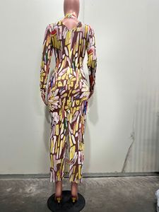 Abito Lungo da Donna con Collo Alto, Stampa Astratta e Strass, Vestito da Festa in Rete, Moda Sehe - Product Image 5