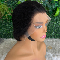Perruque Courte Droite en Cheveux Humains Pas Chère, Perruque Frontale HD Sans Colle, Perruques en Cheveux Humains avec Dentelle Frontale, Perruque Pixie Cut en Dentelle pour Femmes Noires