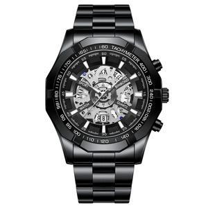 BINBOND <b>Men's</b> Stainless Steel Luxury Fashion <b>Watch</b> Quartz Movement Water Resistant 3BAR 41MM Dial Silver <b>Black</b> S033 - Product Image 2