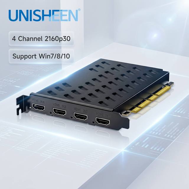 UNISHEEN UC3540H-4K30 4 Channel 4K 30fps PCIe Internal HDMI Video Capture Card for Multi Channel Synchronous 4K Capture OBS