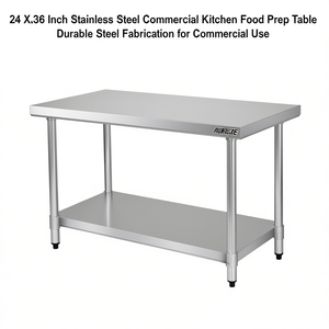 โต๊ะเตรียมอาหารสแตนเลส Muruate ขนาด 24 x 36 นิ้ว สำหรับครัวเชิงพาณิชย์ พร้อมขาปรับระดับได้และชั้นวางด้านล่าง - Product Image 1