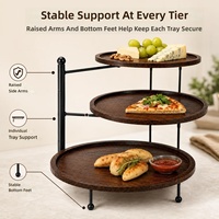 Support à pizza Spoilu à 3 niveaux en bois et fer avec plateaux - Présentoir de service noir pour fêtes, buffets, desserts et dîners en famille