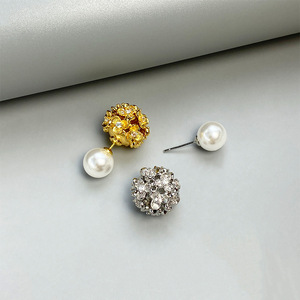 Pearl Flower Stud <b>Earrings</b> AAA Round White Zinc Alloy Claw Setting Women's Everyday Wear - Product Image 3