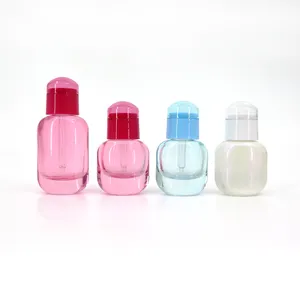 Custom 15ml 35ml Square Oval Glass Face Serum Bottle Dropper Press Push Button Drop Cap Serum Massage Essential Oil Glass Bottle