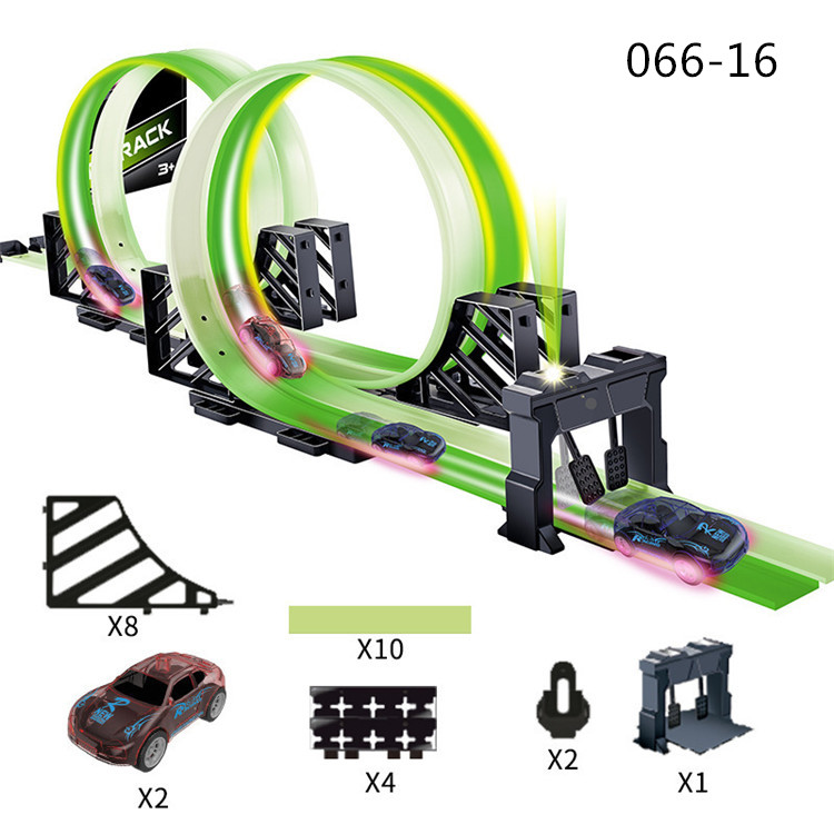Newest High Speed Super Loop Speedway Glow Track Set Including Two Luminous Pull Back Car, Fluorescent Track & Accessories