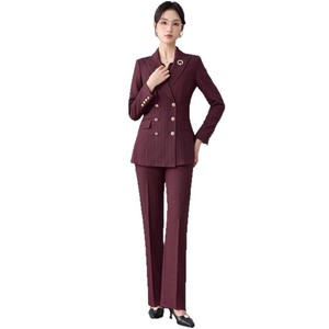 Women's Double Breasted <b>Blazer</b> Suit <b>Set</b> Solid Color Polyester Worsted Winter Office Wear - Product Image 5