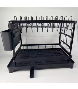 Égouttoir à vaisselle en métal à 2 niveaux pour cuisine, organisateur de tasses, bols et assiettes avec <span class=keywords><strong>support</strong></span> pour couteaux et planche à découper - Product Image 4