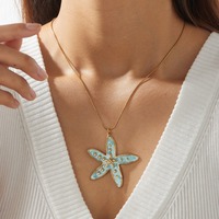Collier pendentif étoile de mer en émail blanc et bleu plaqué or 18 carats, créature marine, chaîne serpent, bijoux de plage océanique TGXL14816
