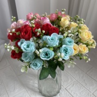 Bouquet de roses artificielles en soie en gros, 10 têtes de roses rouges, bouquet de fleurs artificielles pour mariage, Thanksgiving, Pâques, décoration