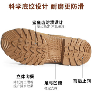 รองเท้าบูทผู้ชายสีน้ำตาลหนังกลับแบบมีซิปด้านข้าง พื้นยางระบายอากาศ ส้นเตี้ย เหมาะสำหรับฝึกซ้อม เดินป่า และงานรักษาความปลอดภัย - Product Image 5