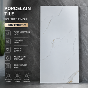 Carrelage en porcelaine brillant Calacatta Super Blanc 600x1200mm de Foshan, surface ultra plate, double absorption zéro, carrelage intérieur commercial - Product Image 1