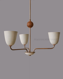 Lustre Lola artisanal 3 lumières en noyer, style moderne du milieu du siècle, luminaire suspendu en bois pour salon - Product Image 2