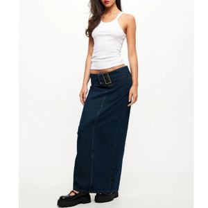 Nouveautés Jupe longue droite taille basse 100% coton en jean bleu pour femme - Product Image 2