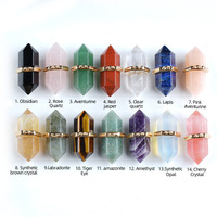 Collier Pendentif en Cristal Naturel Double Pointe Colonne Hexagonale 13x36mm, Forme Balle, Guérison et Porte-bonheur, Vente en Gros