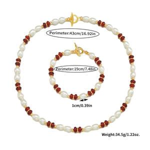 Nuevo Collar de Perlas de Agua Dulce Naturales de Estilo Chino, Color Blanco Perla y Ágata Roja, con Forma de Gota de Agua y Grano de Arroz, Cadena para Clavícula - Product Image 4