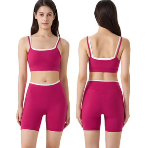 Conjunto de <span class=keywords><strong>Sujetador</strong></span> <span class=keywords><strong>deportivo</strong></span> de alto impacto y pantalones cortos de yoga Tamaño XS Transpirable Ligero Bloque de color Ropa deportiva Patrón sólido que absorbe la humedad - Product Image 1