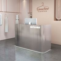 Comptoir de salon de coiffure en acier inoxydable : Bureau de réception compact et minimaliste - Dernier modèle