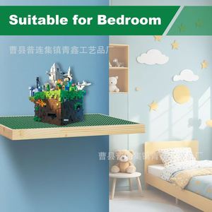 Wooden Storage <b>Shelf</b> Rectangle <b>Wall</b> <b>Mounted</b> Type For Building Blocks Display Rack Single Layer Home Decor Base - Product Image 3