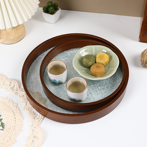 Bandeja Redonda de Madera y Vidrio Mystic Arts 2321H, Bandeja Decorativa para Servir Té y Frutas, Bandeja de Almacenamiento para Sala de Estar - Product Image 4