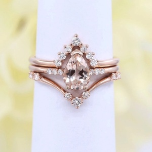 Anneaux pour femmes en argent sterling 925 romantiques avec pierre de morganite rose en forme de poire et CZ - Product Image 1