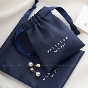 PandaSew Custom Logo Luxury Navy Blue Dense Silk Satin <b>Drawstring</b> <b>Bag</b> <b>Makeup</b> Jewelry Pouch - Product Image 4