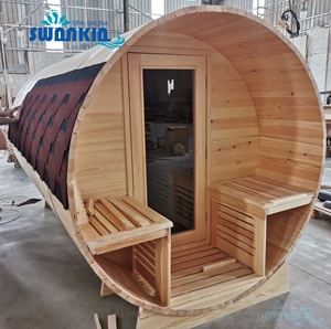 4-6 Person Canadian Pine/Hemlock/Red Cedar Outdoor Traditional Barrel <strong>Sauna</strong> with <strong>Hariva</strong> Heater - Product Image 1
