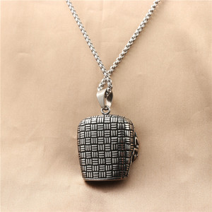Collar de hombre con colgante de cesta de acero inoxidable, estilo punk retro, diseño geométrico, 12092 - Product Image 2