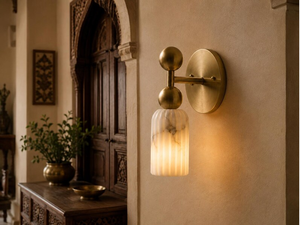 Modern Brass Fluted Marble <b>Wall</b> Sconce Luxury Mid Century Vanity <b>Light</b> for Bathroom Bedroom and Living Room - Product Image 3