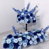 Backdrop Bunga Sutra Buatan Warna Biru Safir, Biru Muda, dan Mawar untuk Pernikahan, Hari Valentine, Wisuda, dan Meja Makan