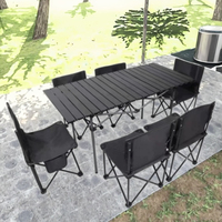 Ensemble table et chaises pliantes d'extérieur, table de camping et de pique-nique portable avec chaises, en fer, écologique, 6 places