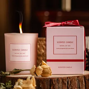 럭셔리 웨딩 로맨틱 장식 핑크 전기 컵 콩 왁스 말린 꽃 향기로운 촛불