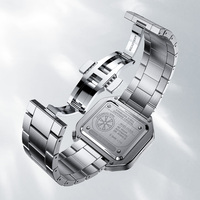 AGELOCER Montre de course originale à bracelet en acier Montre mécanique carrée squelette lumineuse pour hommes Cadeau d'anniversaire pour hommes