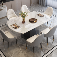 Table à manger ronde en pierre frittée, ensemble de table à manger ronde avec 4 chaises Bjflamingo Table à manger en pierre frittée marbrée