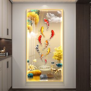 Peinture murale décorative 5D Poisson Koi personnalisée en usine, vente directe, pour salon, porche, en porcelaine cristalline avec LED - Product Image 5