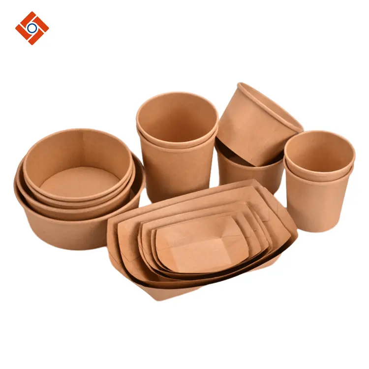 Disposable fast food salad container lunch box paper soup cup Kraft paper bowl with lid