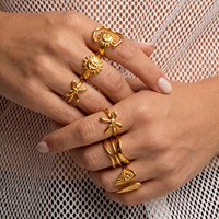 Cincin Terbuka Geometris Baja Tahan Karat Fashion Terlaris Wanita Desain Bunga Tidak Beraturan Gaya Niche Tidak Luntur